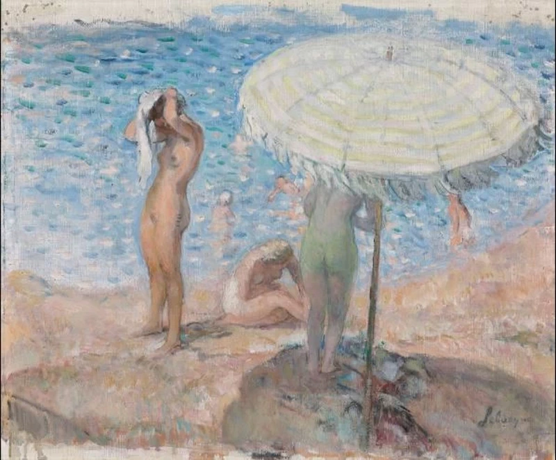 Tre bagnanti sulla spiaggia